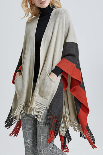 Color Block Pocket Knit Wrap - Shopmossrose